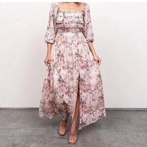 Baltic Born Pink Slit Sundress with Bishop Sleeves